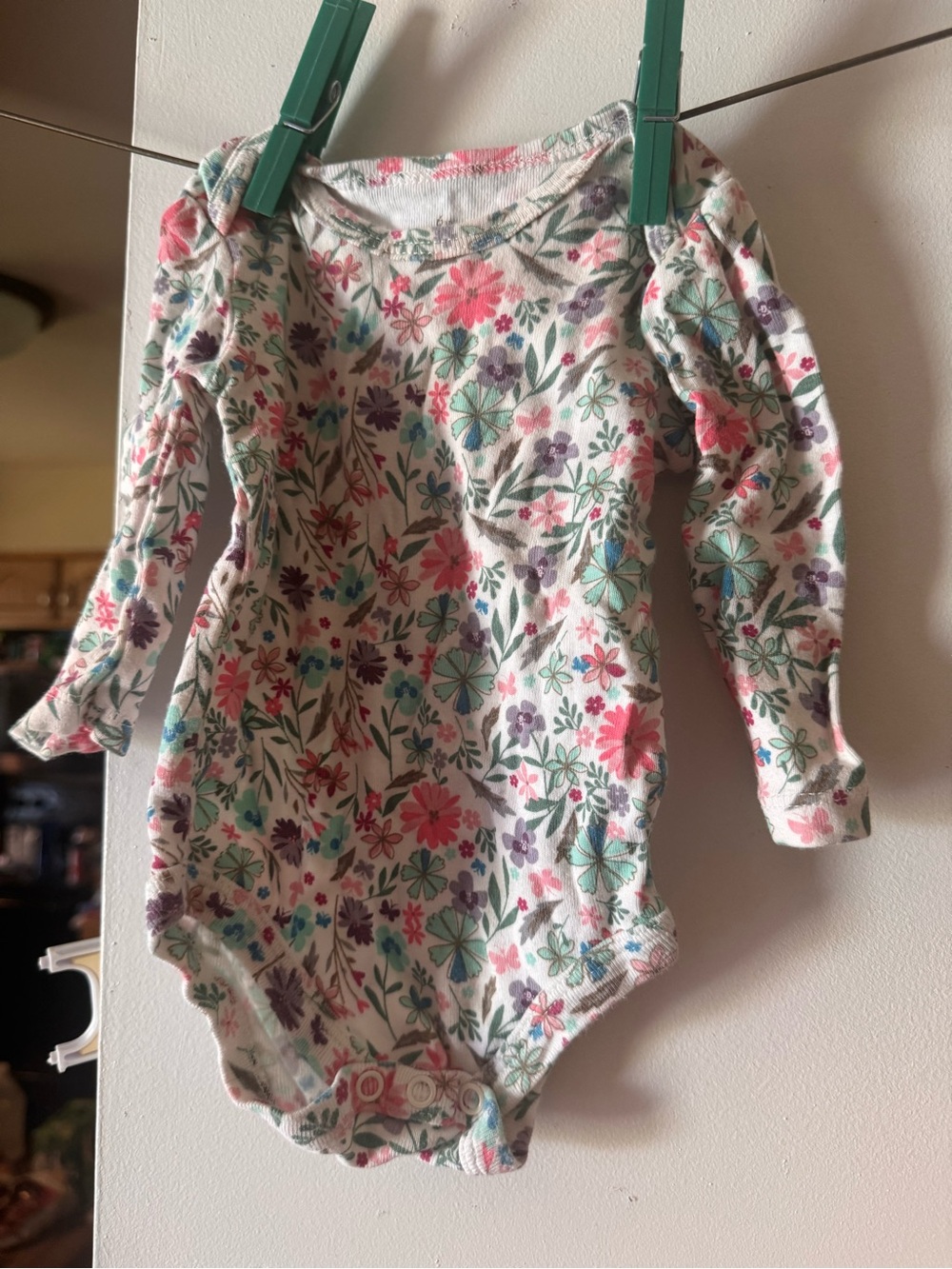 Baby Starters Floral Long-Sleeve Bodysuit in White with Pink, Teal, Purple